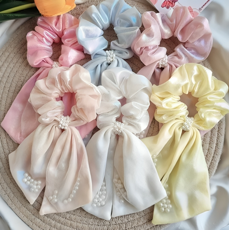 Pearl and bow scrunchies -EWSELLS
